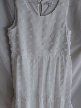 Nickie Lew White Textured Dot Sleeveless Formal Dress for Kids